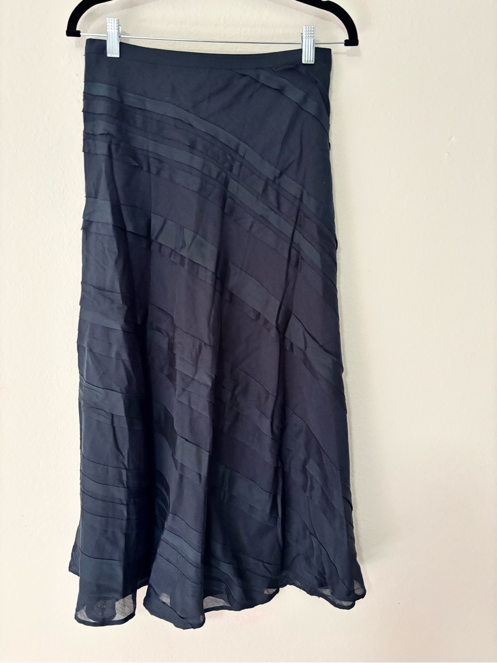 Soft Surroundings Navy Silk Blend Tiered Maxi Skirt SP